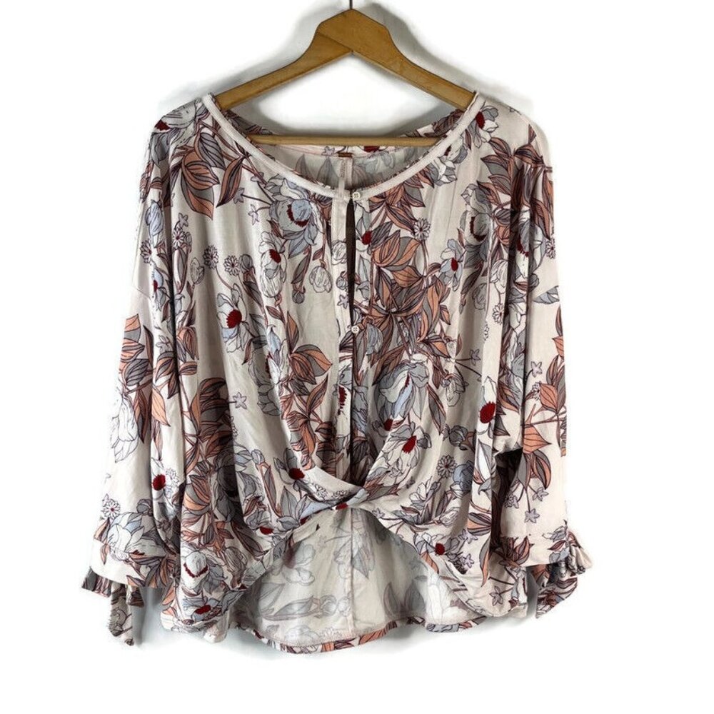 Free People Womens Blouse Top Size Large Keepin On Printed Cream Floral Boho